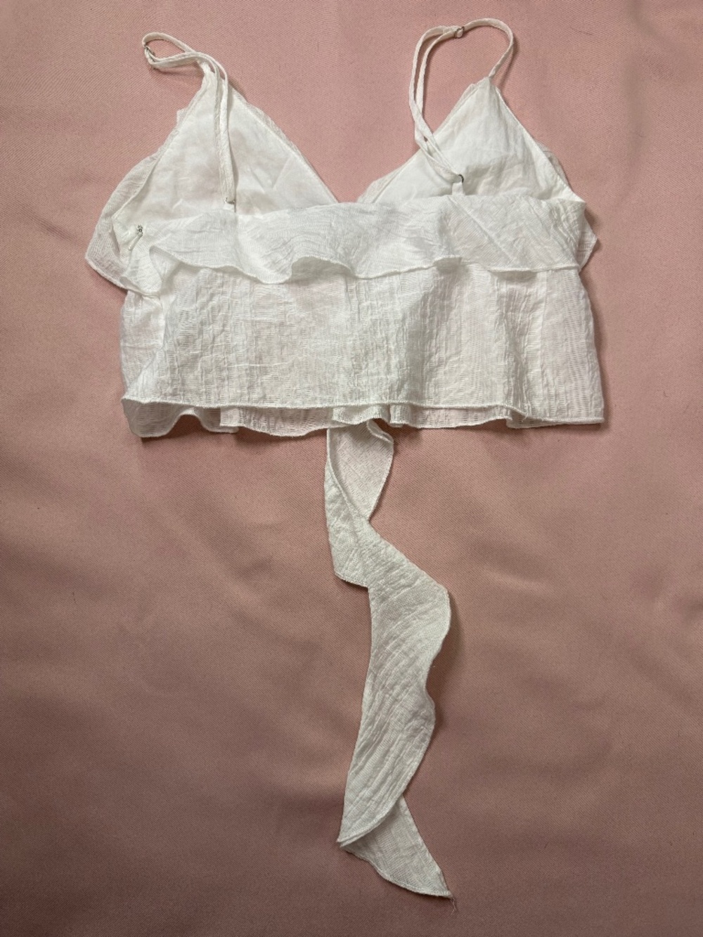 Zara - White Textured Ruffle Crop Cami Boho Top - Size XS